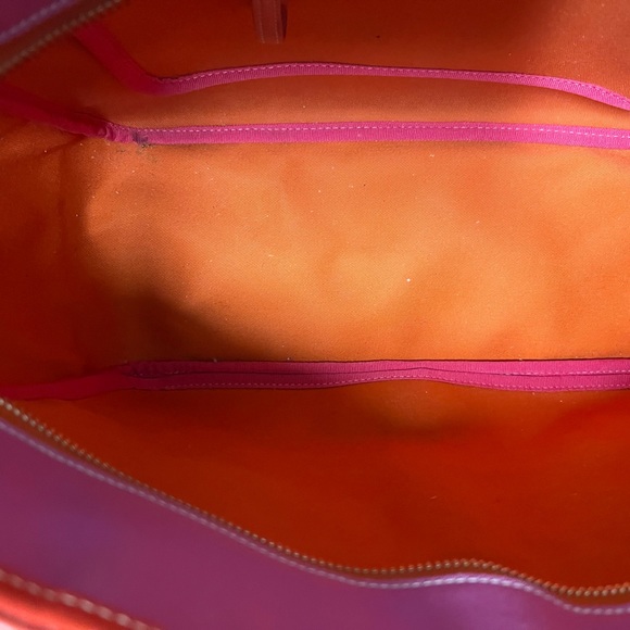 Coach Hamptons Pink Canvas & Orange-Red Leather Tote Bag - Picture 10 of 16